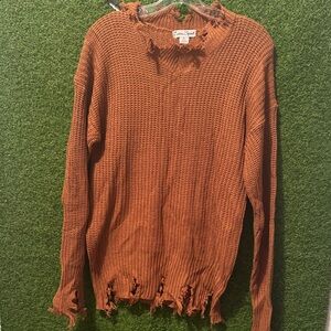 Caren Sport Rustic Orange Distressed Sweater